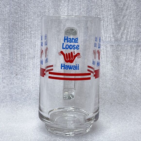 Vintage 1987 "HANG LOOSE" Hawaii Glass Mug Cup Hawaiian 16oz *READ - Picture 2 of 12